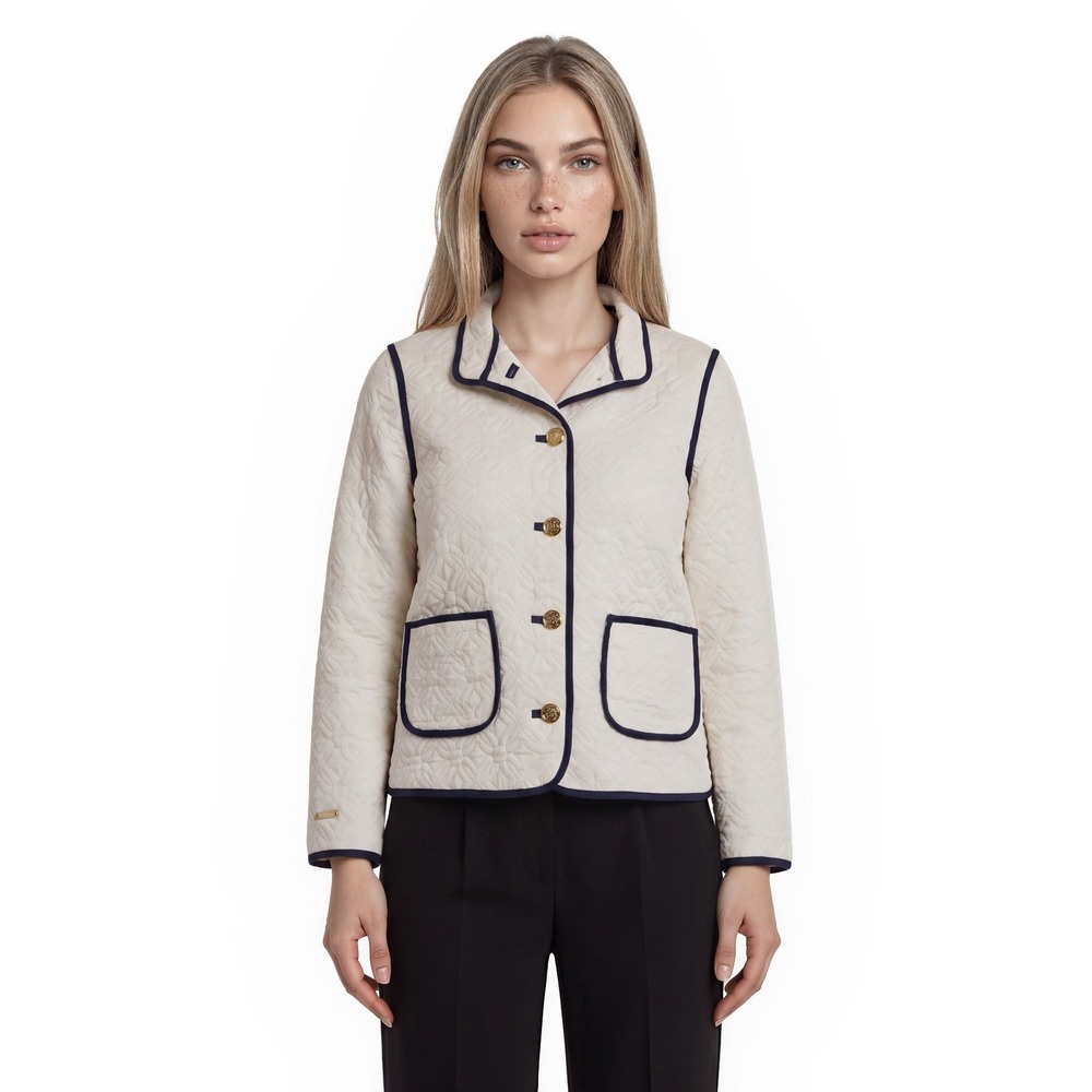 NEW Lilly Pulitzer Georgine Quilted Jacket Women's Size 8 White Navy Coat